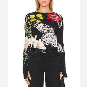 Alice & Olivia Black Multicolor Floral Flower Delaina Long Sleeve Top Size M NWT
